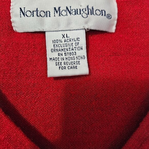 Vintage Norton McNaughton Woman's Red Sweater Sequined, Festive Holiday SZ XL - Picture 3 of 4